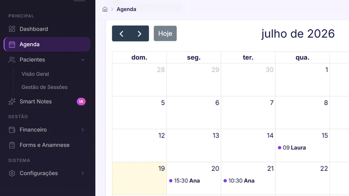 Calendário completo da Agenda