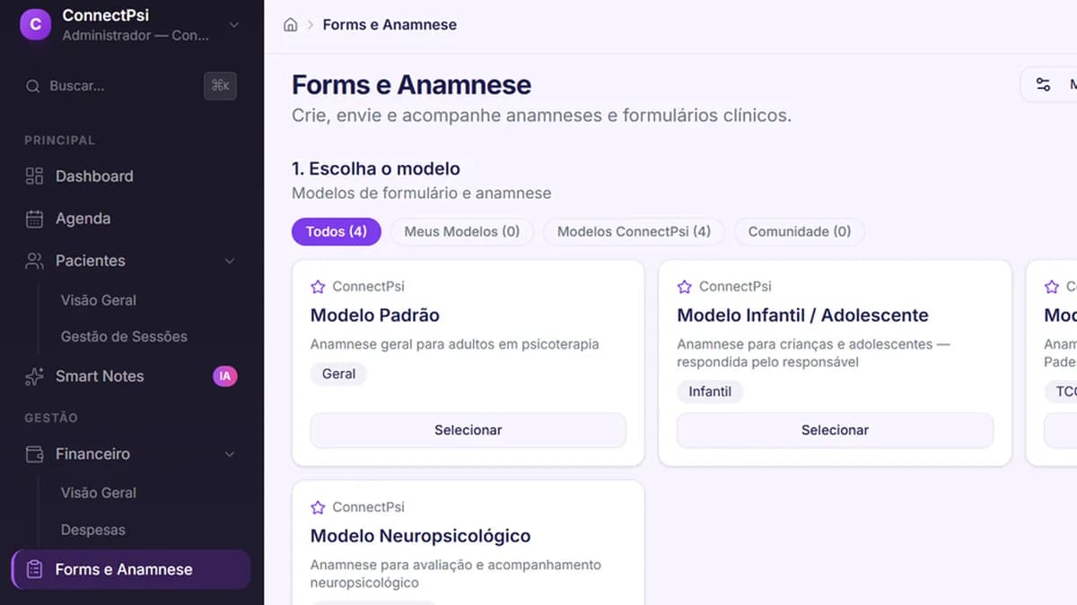 Modelos de formulário de anamnese