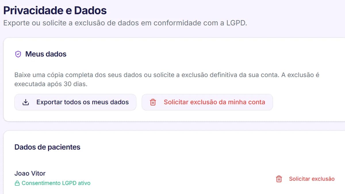 Tela de privacidade e LGPD
