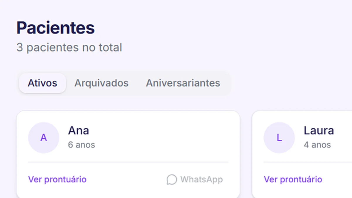 Lista de pacientes em cards