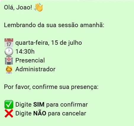Lembrete de sessão enviado por WhatsApp